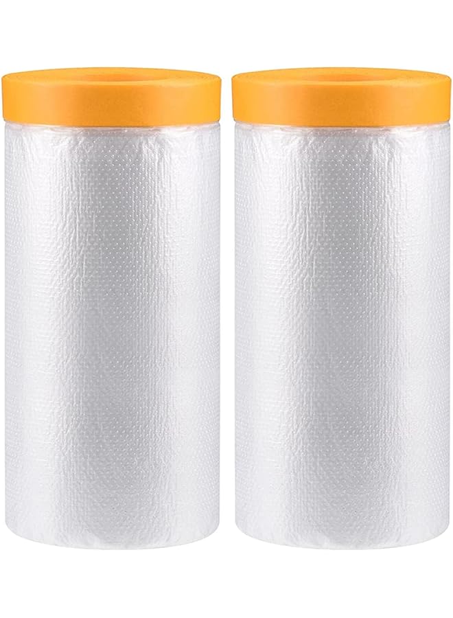 PROMASS 2-Roll 65.5Ft Indoor Pre-Taped Masking Film, Pretaped Plastic Masking Film for Automotive Painting Covering, Adhesive Plastic Painting Drop Film, Automotive Best Masking Tape Painting (65.6-Feet/Pack）  - Image 1