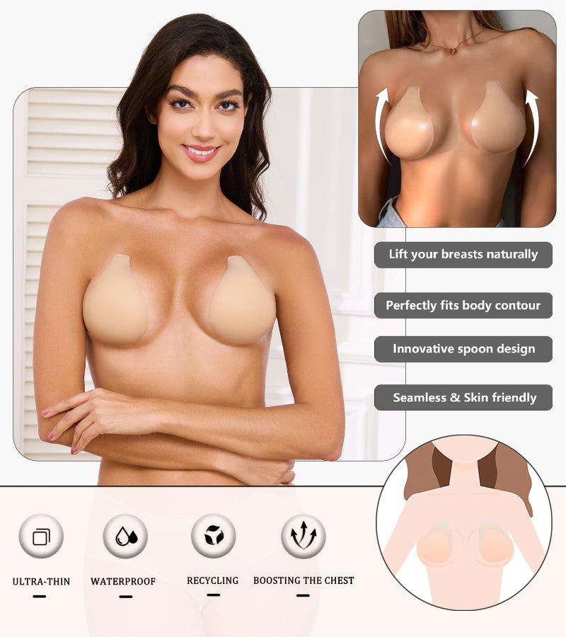 Bontierie Nipple Covers Sticky Push up Bra Added Lift Seamless Ultra-Thin Pasties Women Adhesive Bras - Image 2