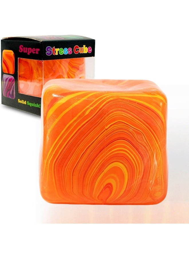 Marble Swirl Stress Cube Squishy Toys (Orange) - Super Solid Squish Fidget Cubes for Anxiety Relief, Colorful Sensory Stress Balls for Kids & Adults, Perfect for Office, School & Travel - Image 1
