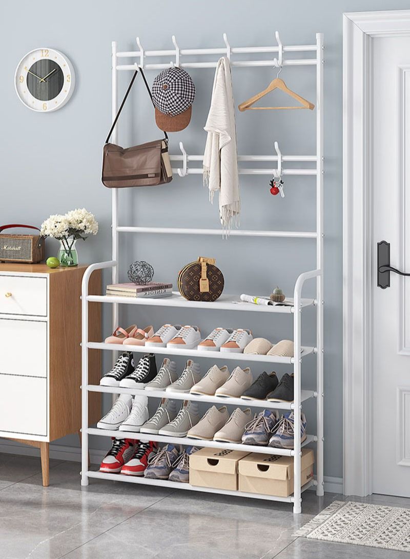 AGD Five Shelves Professional Multifunctional Clothes And Shoes Stand With Hooks Clothes Hanger For Bedroom Entryway Bathroom - Image 1