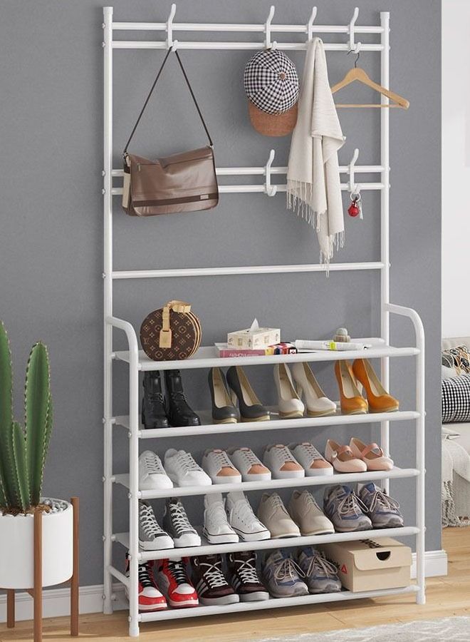 AGD Five Shelves Professional Multifunctional Clothes And Shoes Stand With Hooks Clothes Hanger For Bedroom Entryway Bathroom - Image 2