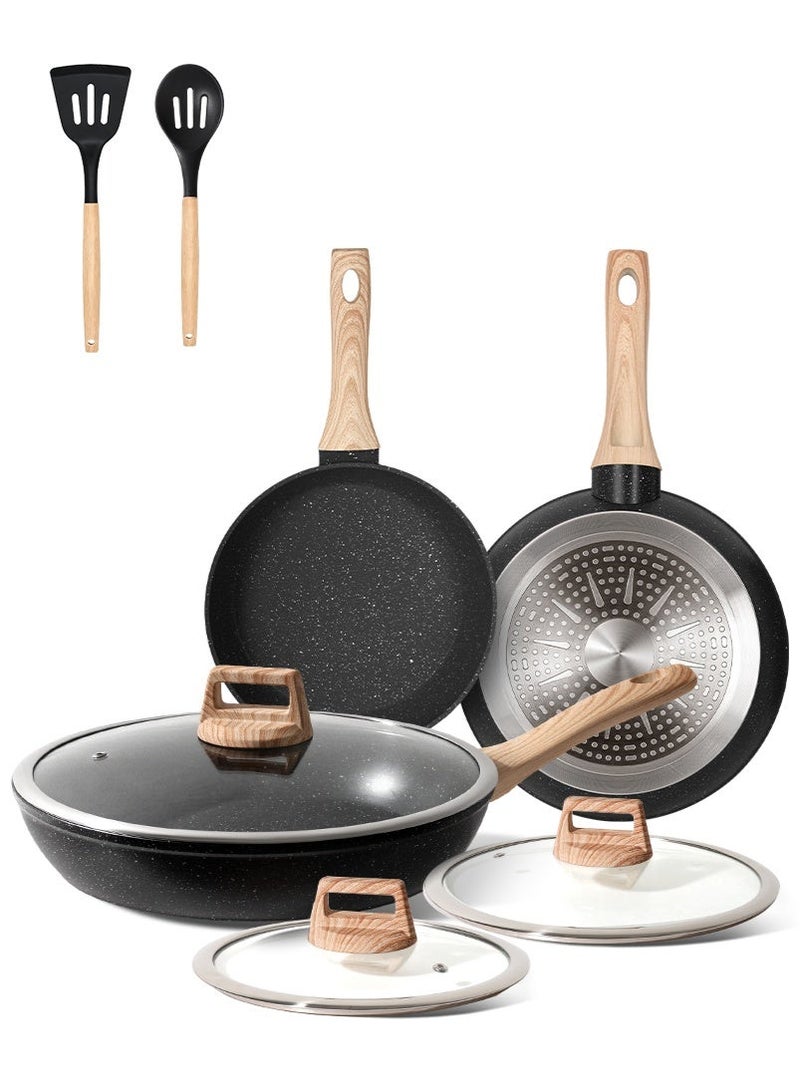 mierting Nonstick Cookware Set 8-Piece with Lids  Sizes 28/24/20 cm Kitchen Cookware Set Frying Pans Set, Saute Pan, Deep Fry Pan, Skillet Deep Version Bakelite Handles PFOA-Free - Image 1