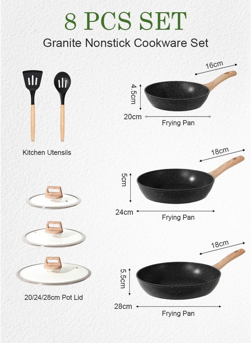 mierting Nonstick Cookware Set 8-Piece with Lids  Sizes 28/24/20 cm Kitchen Cookware Set Frying Pans Set, Saute Pan, Deep Fry Pan, Skillet Deep Version Bakelite Handles PFOA-Free - Image 2