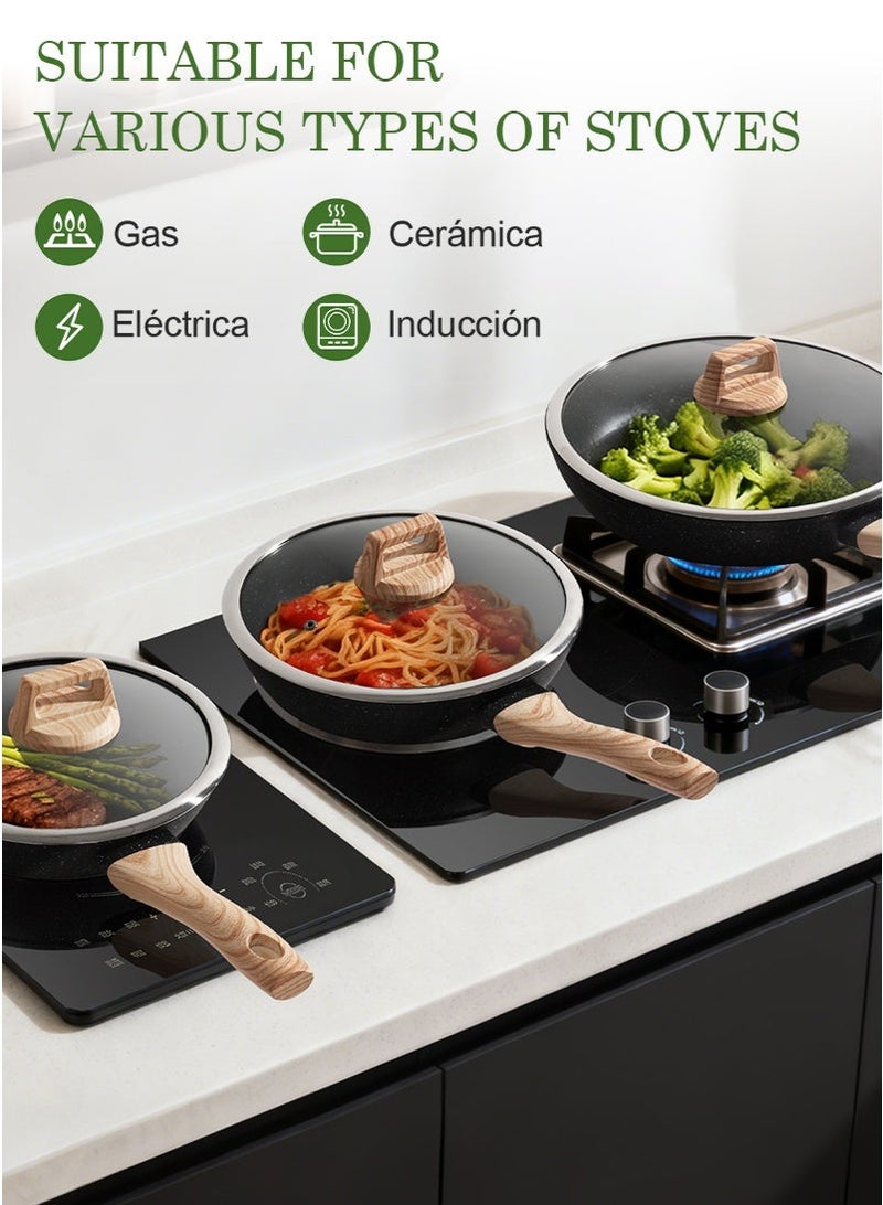 mierting Nonstick Cookware Set 8-Piece with Lids  Sizes 28/24/20 cm Kitchen Cookware Set Frying Pans Set, Saute Pan, Deep Fry Pan, Skillet Deep Version Bakelite Handles PFOA-Free - Image 3