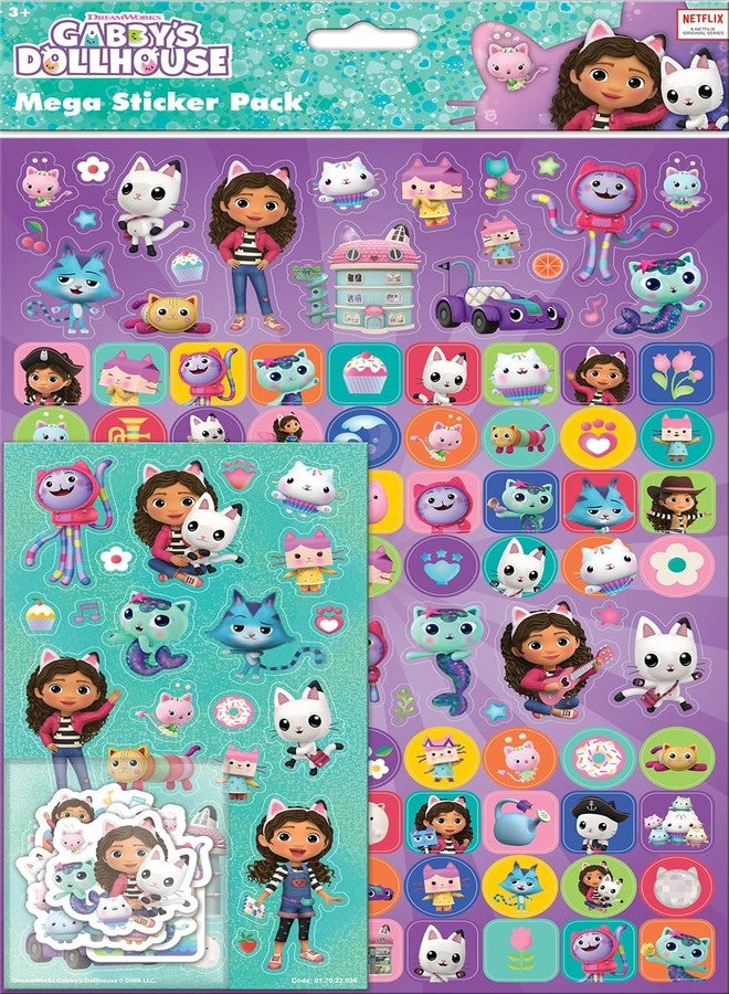 Paper Projects 01.70.22.036 Gabby's Dollhouse Mega Pack | Three Types of Stickers (Around 150 Total) | Reusable on Non-Porous Surfaces, 35cm x 23cm - Image 1