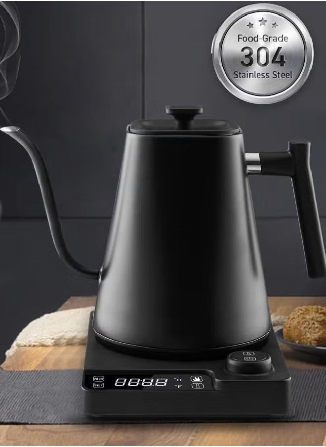 Brutelle - Gooseneck Kettle V60 Coffee Kettle 1000ML 1200W Power Knob Temperature Adjustment with Digital Display Temperature Automatic Insulation Stainless Steel Material Suitable for Home and Office - Image 1