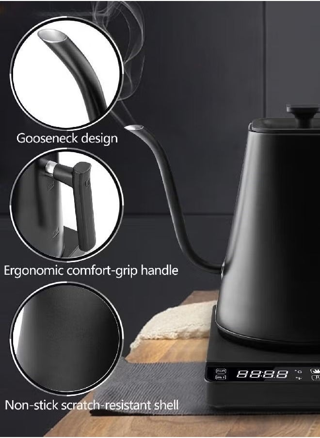 Brutelle - Gooseneck Kettle V60 Coffee Kettle 1000ML 1200W Power Knob Temperature Adjustment with Digital Display Temperature Automatic Insulation Stainless Steel Material Suitable for Home and Office - Image 1