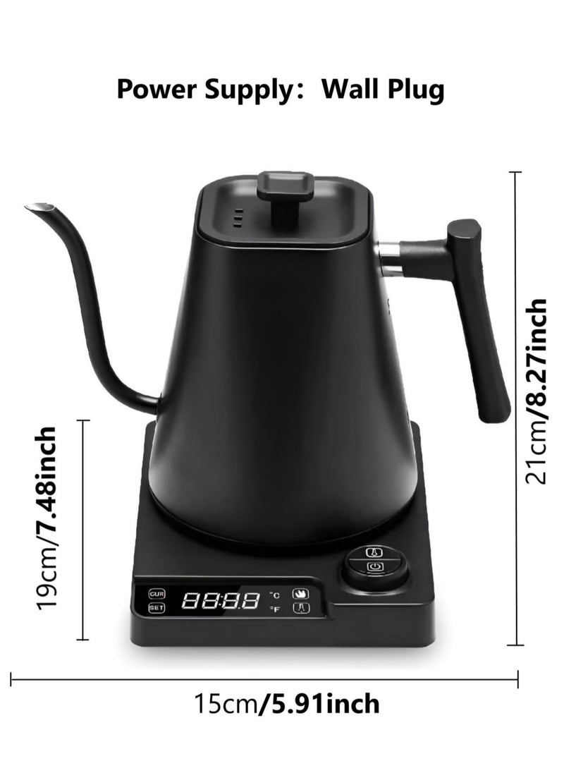 Brutelle - Gooseneck Kettle V60 Coffee Kettle 1000ML 1200W Power Knob Temperature Adjustment with Digital Display Temperature Automatic Insulation Stainless Steel Material Suitable for Home and Office - Image 1