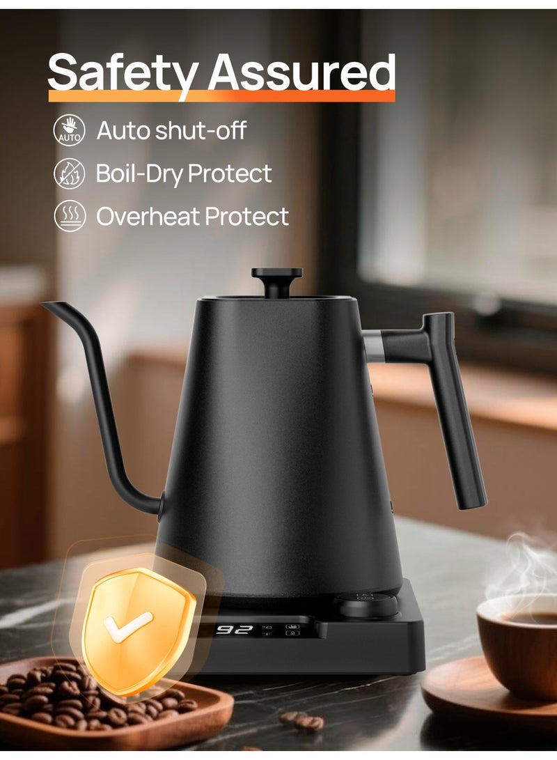 Brutelle Gooseneck Kettle V60 Coffee Kettle 1000ML 1200W Power Knob Temperature Adjustment with Digital Display Temperature Automatic Insulation Stainless Steel Material Suitable for Home and Office - Image 5