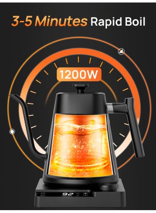 غلاية قهوة V60 ذات عنق معقوف، سعة 1000 مل، قدرة 1200 واط، زر تحكم في درجة الحرارة مع شاشة عرض رقمية، عزل حراري تلقائي، مصنوعة من الفولاذ المقاوم للصدأ، مناسبة للاستخدام المنزلي والمكتبي - view 3