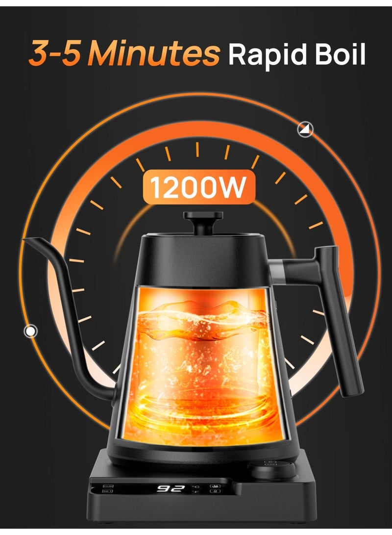 Brutelle Gooseneck Kettle V60 Coffee Kettle 1000ML 1200W Power Knob Temperature Adjustment with Digital Display Temperature Automatic Insulation Stainless Steel Material Suitable for Home and Office - Image 3