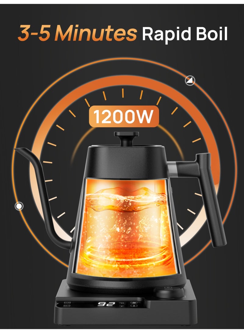 بريتيل غلاية قهوة V60 ذات عنق معقوف، سعة 1000 مل، قدرة 1200 واط، زر تحكم في درجة الحرارة مع شاشة عرض رقمية، عزل حراري تلقائي، مصنوعة من الفولاذ المقاوم للصدأ، مناسبة للاستخدام المنزلي والمكتبي - Image 3