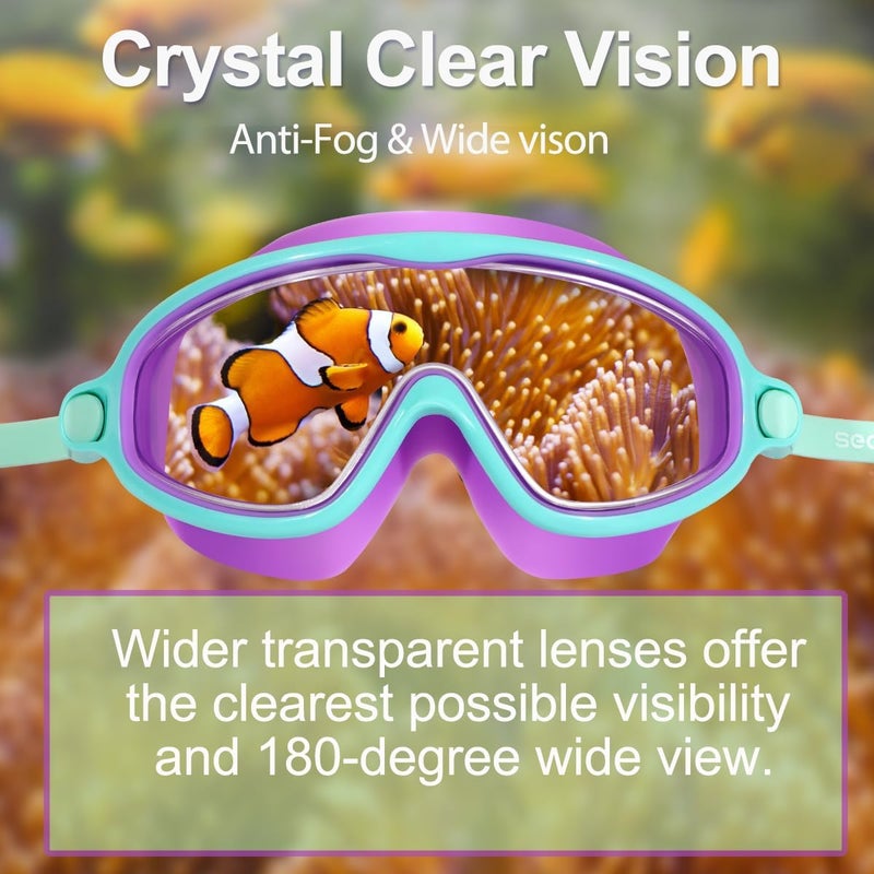 سيجو Seago Swim Goggles 2 Pack Anti-Fog Anti-UV Wide View Swimming Goggles for Kids 3-14 - Image 3