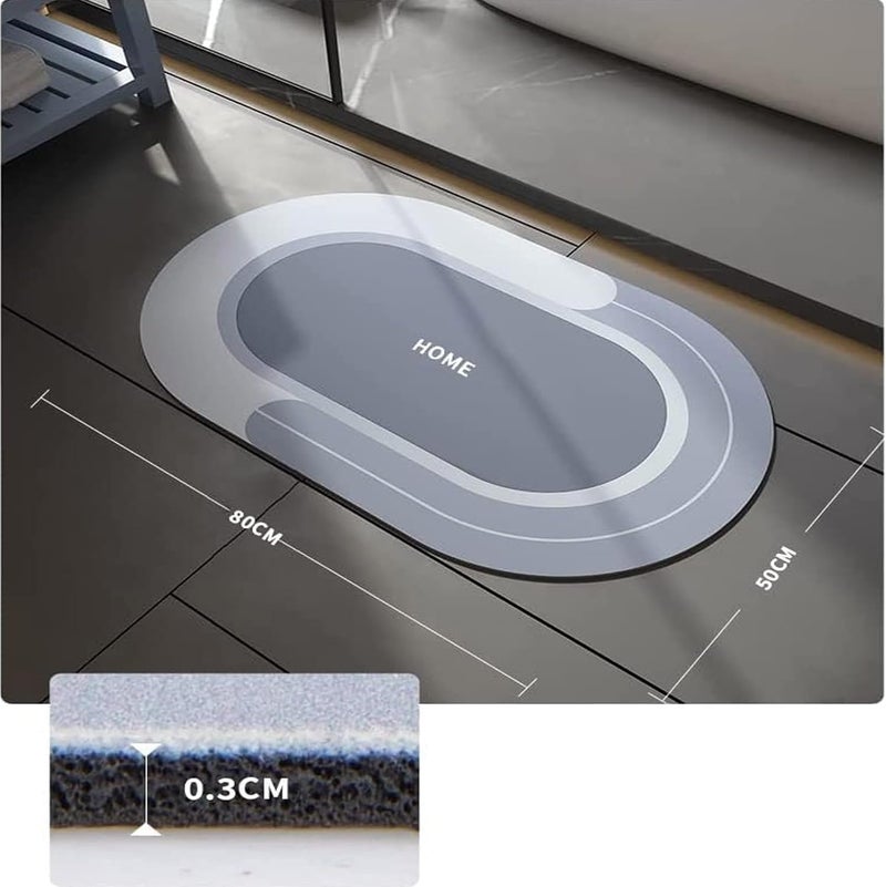 sulfar 80X50cm Diatom Round Bathroom Mat, Non-Slip Bath Mat, Quick Drying, Super Absorbent, Easy Cleaning,Floor Mat, Door Mat,Used for Bathroom, Toilet, Kitchen Entrance - Image 2