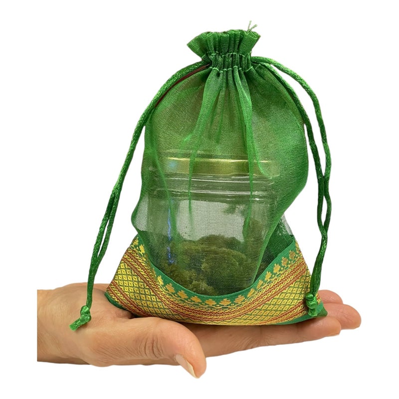 Krisah Pack of 50 pcs Potli Gift Pouches Bags, Small Size,18 cm X 12 cm, Green Organza Border - Image 3