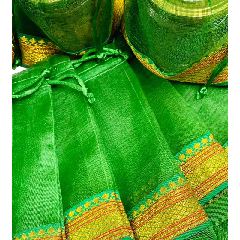 Krisah Pack of 50 pcs Potli Gift Pouches Bags, Small Size,18 cm X 12 cm, Green Organza Border - Image 4