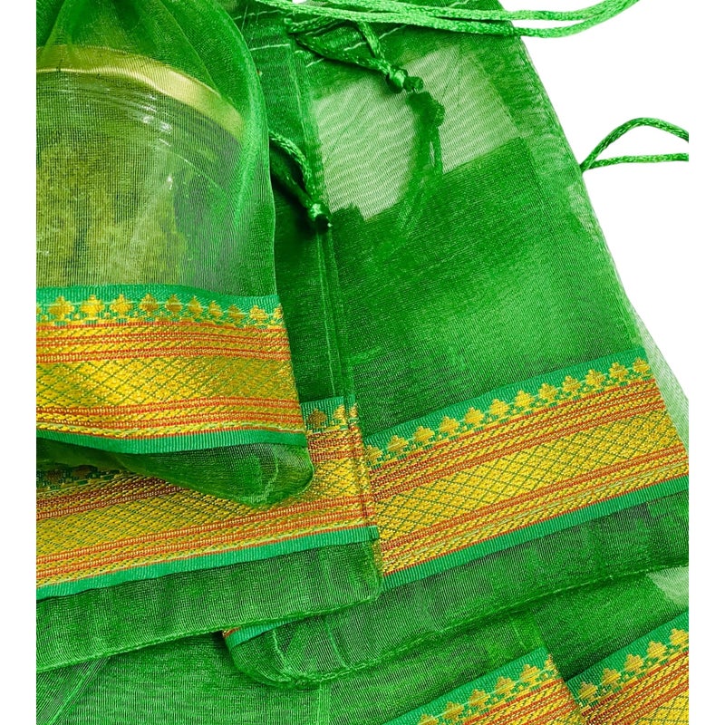 Krisah Pack of 50 pcs Potli Gift Pouches Bags, Small Size,18 cm X 12 cm, Green Organza Border - Image 5