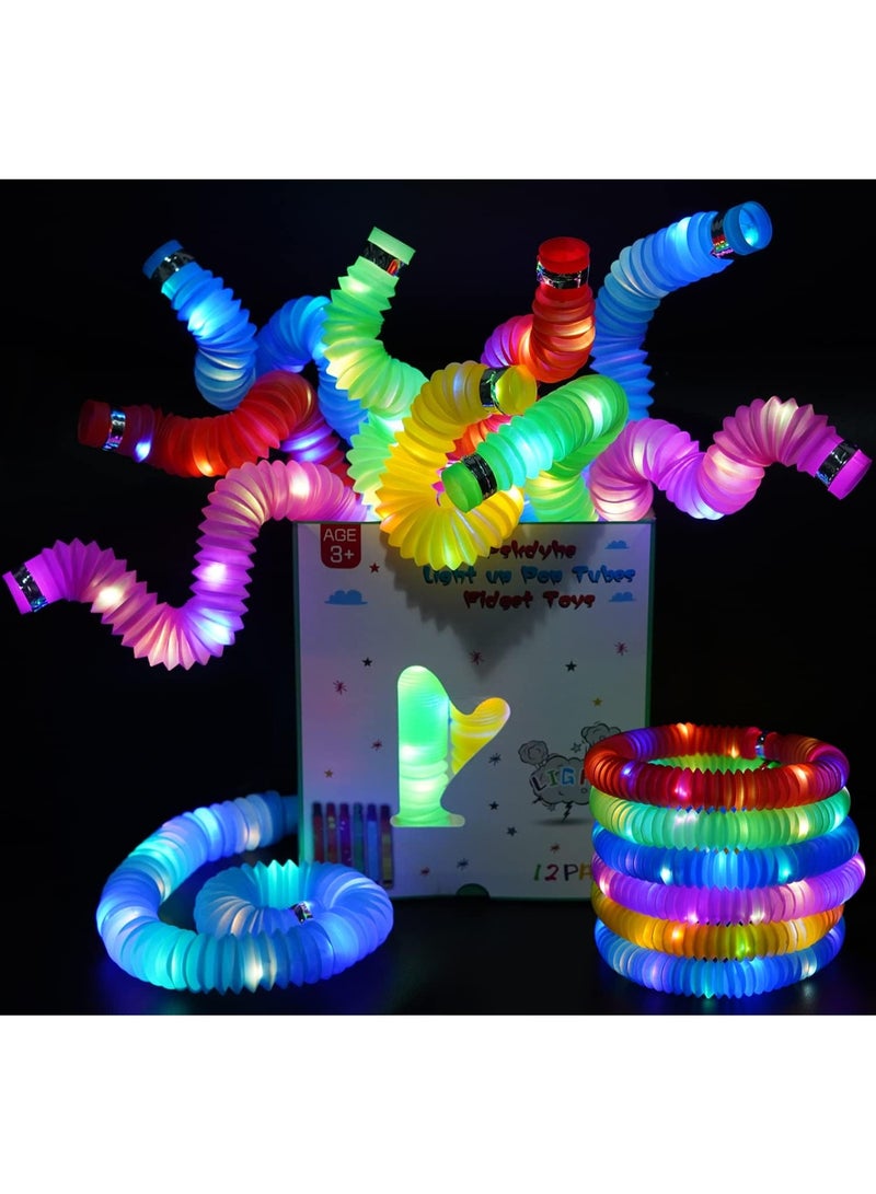 BSKDYHE Glow in the Dark Fidget Toys LED Tubes Sensory Toys for Kids Birthday Party, Glow Pop Sticks for the Dark Party, 12 Pack - Image 1