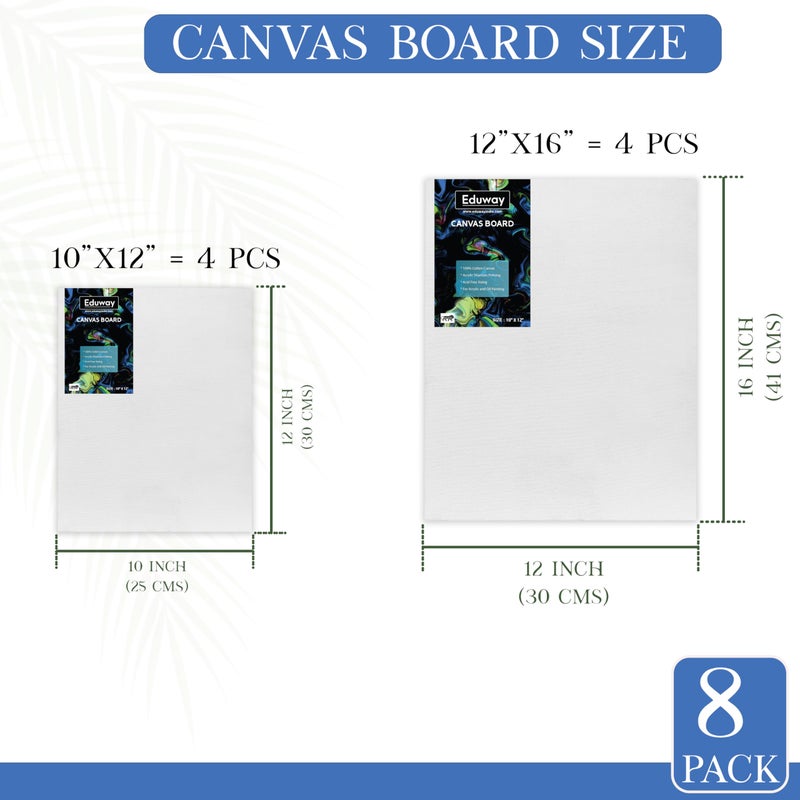 Eduway لوحة قماش Eduway® للرسم - (10x12 | 12x16) 4 قطع لكل منها | جودة ممتازة 7 أونصات لوحة قماش قطنية مسبقة التحضير للفنانين والمبتدئين | مثالية للألوان الأكريليك والزيتية والغواش والألوان الباستيلية (عبوة من 8) (25x30، 30x41 سم). - Image 2