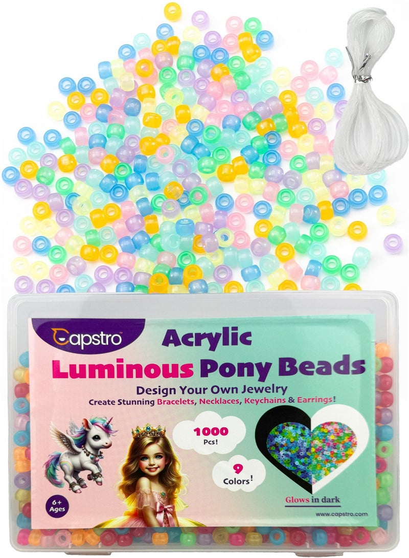 Capstro 1000PCS Glow in the Dark Pony Beads with Box – 9 Colors 6x9mm Acrylic Beads for Friendship Bracelets, Necklaces, Hair Braids & Kandi Crafts  - Image 5
