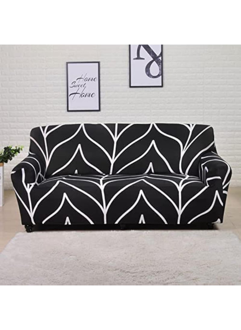 Styleys Styleys Universal Polyester Big Elasticity Flexible Stretch Triple Seater Sofa Cover (3 Seater, 180-230 cms, Black White Geometry, SLMH-98)  - Image 1