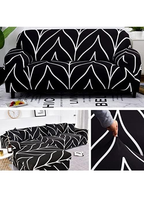 Styleys Styleys Universal Polyester Big Elasticity Flexible Stretch Triple Seater Sofa Cover (3 Seater, 180-230 cms, Black White Geometry, SLMH-98)  - Image 3