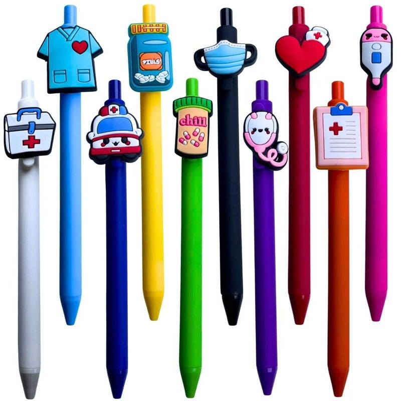 YJ PREMIUMS 10-Pack of Cute Nursing Pens with Heart, Syringe Designs in Black Ink - Versatile Writing Instruments for Nurses, Medical Assistants, Students - Image 1