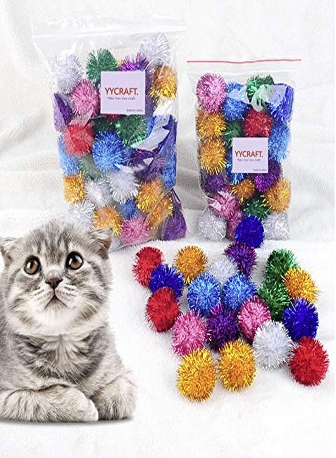 YYCRAFT 100pcs Glitter Tinsel Pom Poms Sparkle Balls for DIY Craft/Party Decoration/Cat Toys(25mm,Assorted Color) - Image 3