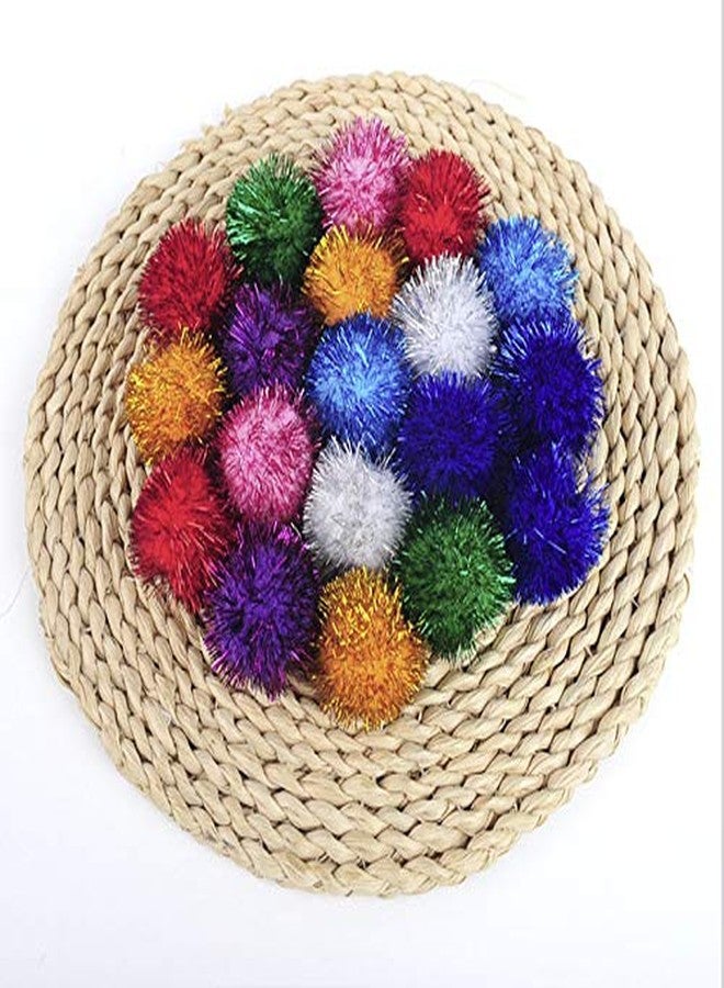 YYCRAFT 100pcs Glitter Tinsel Pom Poms Sparkle Balls for DIY Craft/Party Decoration/Cat Toys(25mm,Assorted Color) - Image 1