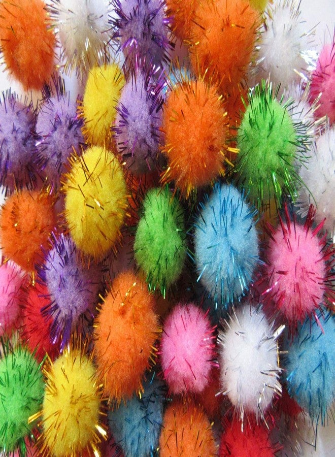 YYCRAFT 100pcs Glitter Tinsel Pom Poms Sparkle Balls for DIY Craft/Party Decoration/Cat Toys(25mm,Assorted Color) - Image 2