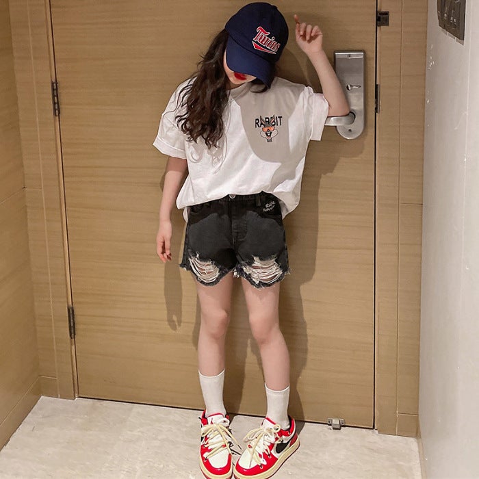 Boys And Girls Short-Sleeved Cotton T-Shirt 2024 Summer Loose Top Mid-Large Children'S Printed Children'S Half-Sleeved T-Shirt - Image 1
