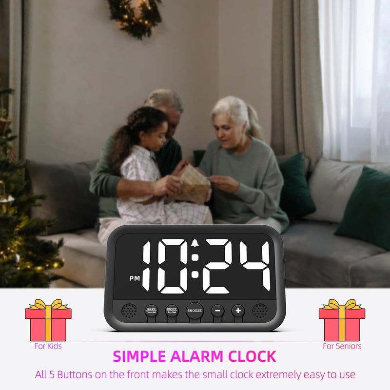 XUANZIT Small LED Digital Clock for Bedroom, Loud Alarm Clock for Heavy Sleepers Adults, Teens | Plug-In Electric Desk Clock | Simple Bedside Nightstand Clock with Adjustable Volume/Brightness/Snooze â€“ White - Image 5