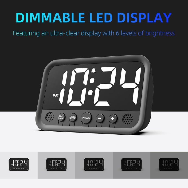 XUANZIT Small LED Digital Clock for Bedroom, Loud Alarm Clock for Heavy Sleepers Adults, Teens | Plug-In Electric Desk Clock | Simple Bedside Nightstand Clock with Adjustable Volume/Brightness/Snooze â€“ White - Image 3