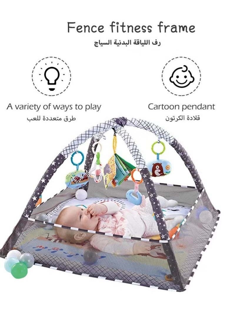 لانثور حصيرة ألعاب للأطفال الرضع، حصيرة وقت الاستلقاء على البطن تحتوي على 5 ألعاب معلقة و18 كرة على شكل كائنات بحرية لتنمية الحواس والمهارات الحركية، حصيرة غير قابلة للانزلاق وقابلة للغسل للأطفال من عمر 0 إلى 36 شهرًا. - Image 5