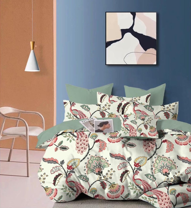 Slazie 300 TC Premium Glace Cotton Duvet Cover with Zipper |King Size Razai Cover|Dohar Cover for Double Bed|Quilt Cover |Winter|Warm Stuff(King Size Dohars) 90x100 Inches|White Floral|NDV 025 - Image 1
