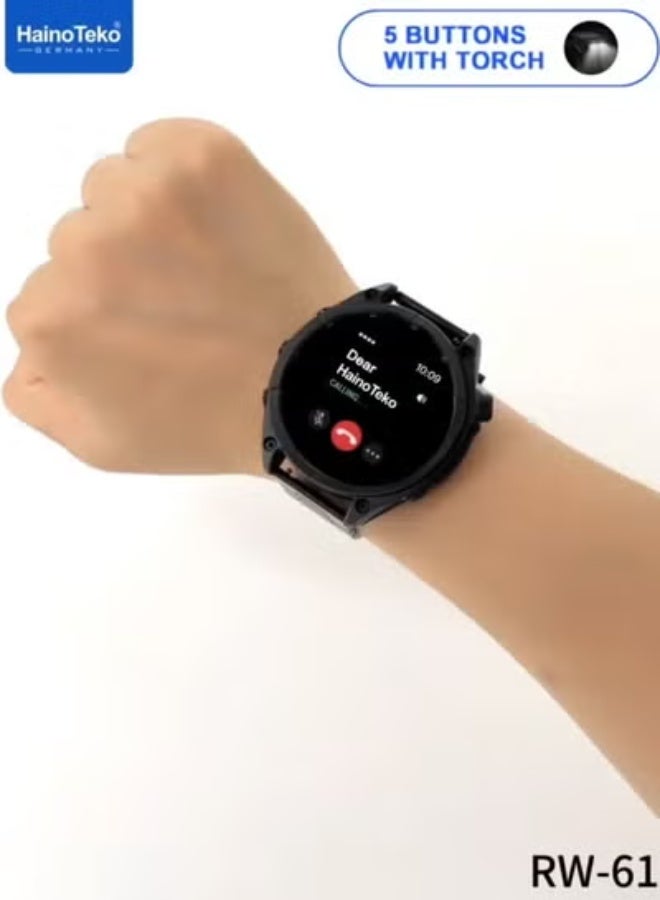 HainoTeko RW-61 Smartwatch for Ladies & Gents with Round AMOLED Display, Built-In Flashlight, 3 Interchangeable Straps, Fitness & Health Monitoring, Heart Rate & Sleep Tracking, Long Battery Life, Smart Notifications, Stylish Silver Design for Daily Wear, Sports, Gym, and Office Use - Image 2