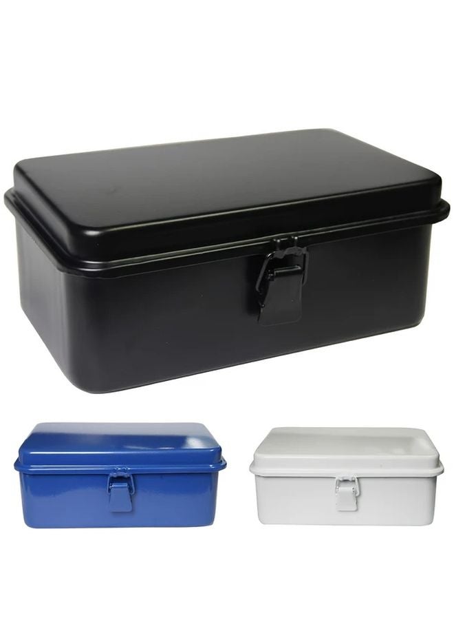 Heavy Duty Metal Storage Toolbox With Hinged Lid Black Rectangular Organizer Box For Home Workshop - Image 2