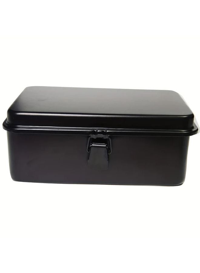Heavy Duty Metal Storage Toolbox With Hinged Lid Black Rectangular Organizer Box For Home Workshop - Image 1