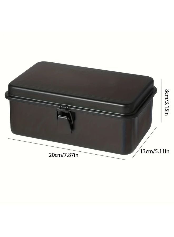 Heavy Duty Metal Storage Toolbox With Hinged Lid Black Rectangular Organizer Box For Home Workshop - Image 5