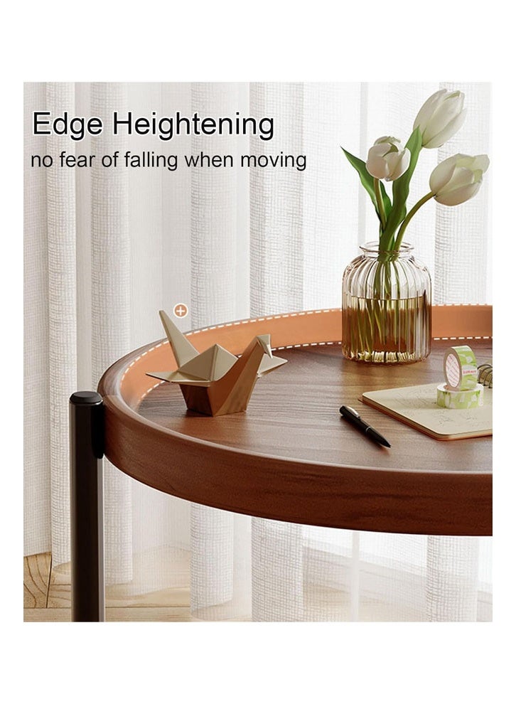 keke Wooden Round Corner Coffee Table Nightstand - Rustic Farmhouse End Side Table with Wheels and Storage Shelf Brown - Image 5