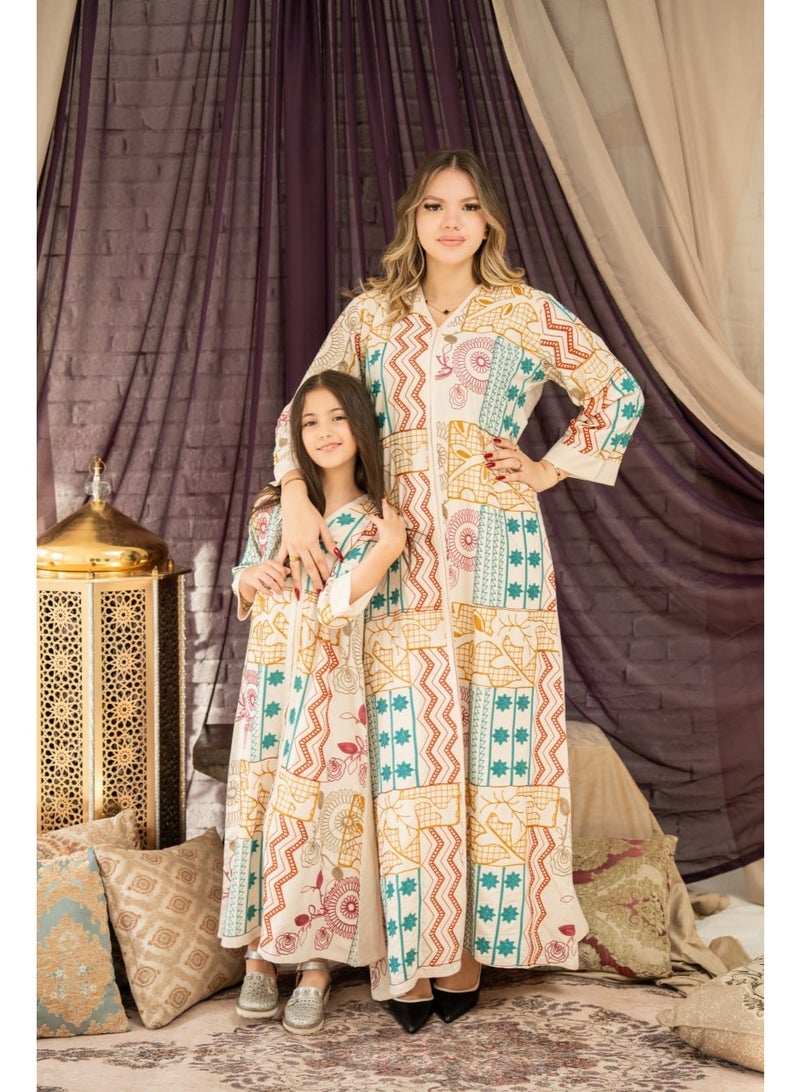 AFandina Mother and daughter jalabiya set with a harmonious design and luxurious patterns for an elegant family look SM-47 - Image 1