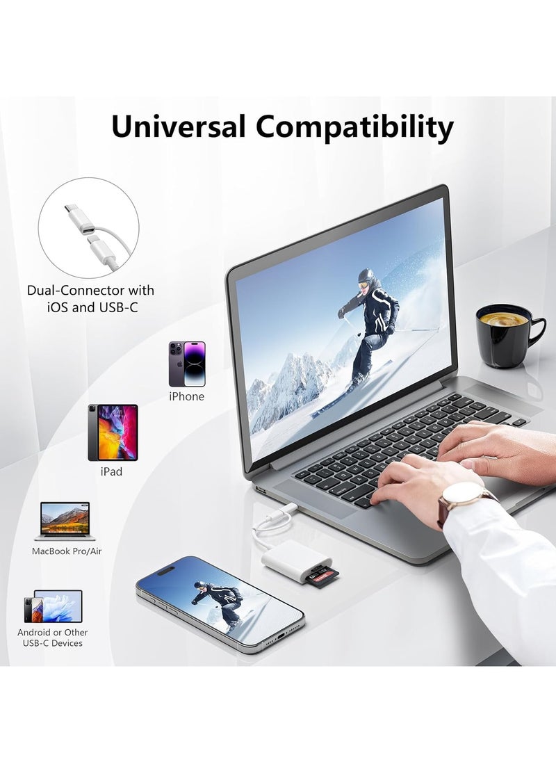 FLOWING - SD Card Reader for iPhone iPad Camera,Dual Card Slot Memory Card Reader Supports SD and TF Card Trail Camera Viewer Sd Card Adapter Portable Micro Sd Card Reader No Application Required Plug and Play - Image 1