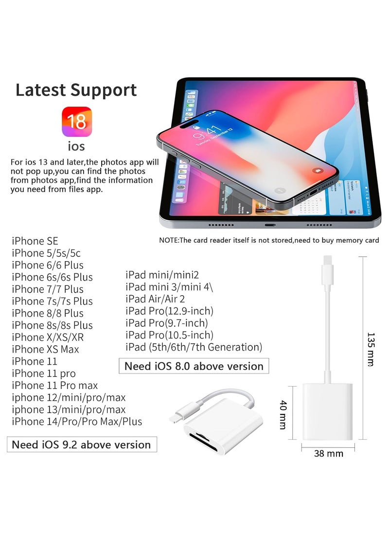 FLOWING - SD Card Reader for iPhone iPad Camera,Dual Card Slot Memory Card Reader Supports SD and TF Card Trail Camera Viewer Sd Card Adapter Portable Micro Sd Card Reader No Application Required Plug and Play - Image 1