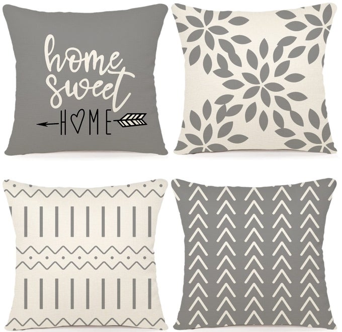 Pillow Covers 20x20 Set of 4 Modern Sofa Throw Pillow Cover Decorative Outdoor Linen Fabric Pillow Case for Couch Bed CarGray