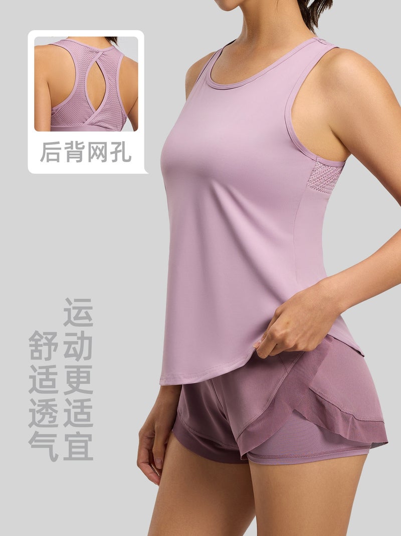 Ju Yi Tang （ Fu Shi ） Breathable Mesh Back Yoga Tank Top Women's Loose Fit Sports Vest - Image 3