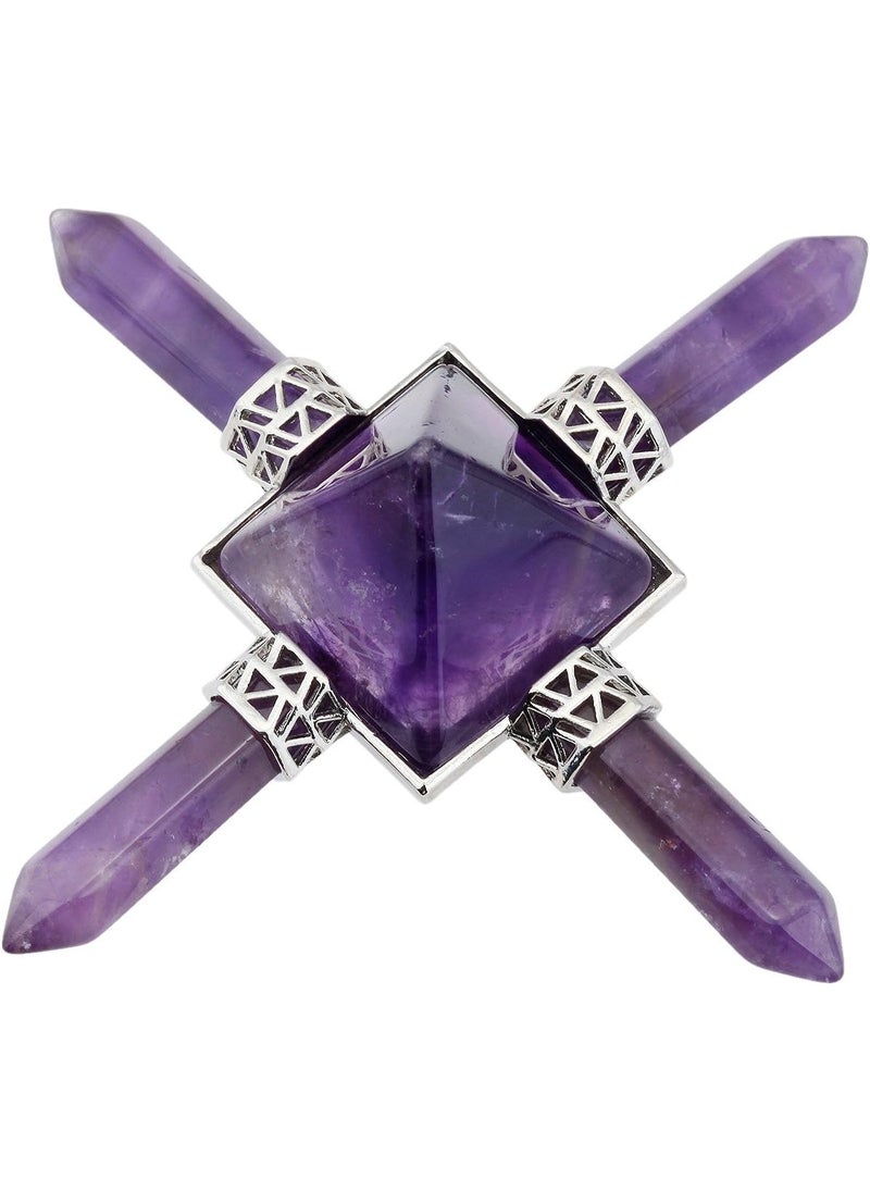 SUNYIK SUNYIK Stone Pyramid Energy Generator, Healing Crystal Point Four Directions Decoration for Reiki Balancing Meditation, Amethyst 