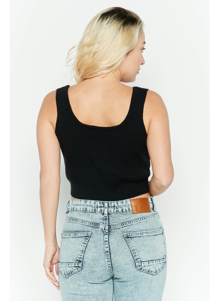 Accessorize Women Scoop Neck Sleeveless Textured Top, Black  - Image 4