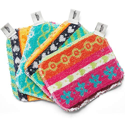 Skoy Scrub, 4-Pack Reusable, Non-Scratching Dish Scrubber for Kitchen and Household Cleaning, Planet-Friendly, Dishwasher Safe Soft Scrub, Assorted Colors and Designs - Image 1