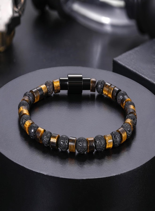 TRUMIUM Beaded Bracelets for Men Women Natural Hematite 6mm Tiger Eyes Mens Bracelet Gemstone Jewelry for Him 8.3 Inch Length - Image 2