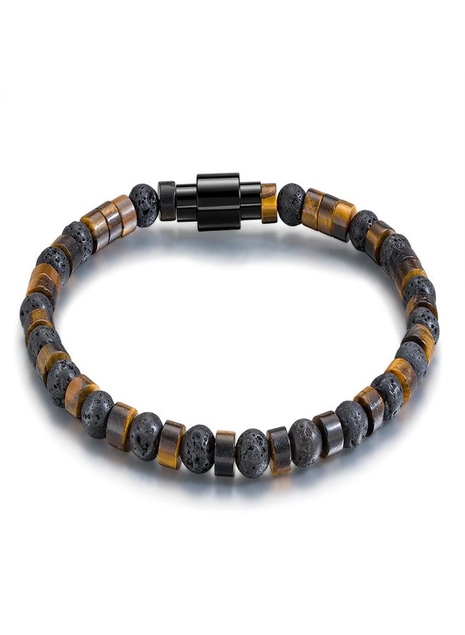 TRUMIUM Beaded Bracelets for Men Women Natural Hematite 6mm Tiger Eyes Mens Bracelet Gemstone Jewelry for Him 8.3 Inch Length - Image 1